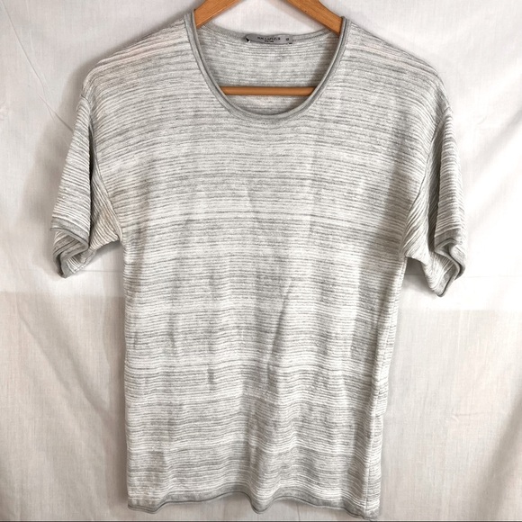 MM LaFleur The Coleman Top Short Sleeve Knitted Gray Ivory Textured Stripe Sz XS - Picture 3 of 11